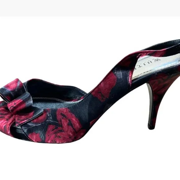 White House Black Market High Heel Peep Toe Floral Slingbacks Size 9M EUC - Picture 6 of 14